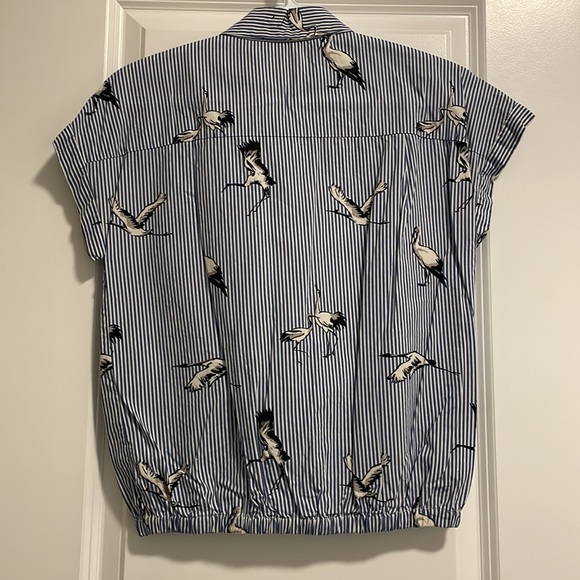 ZARA Navy Striped Shirt with Birds Print - Picture 2 of 3